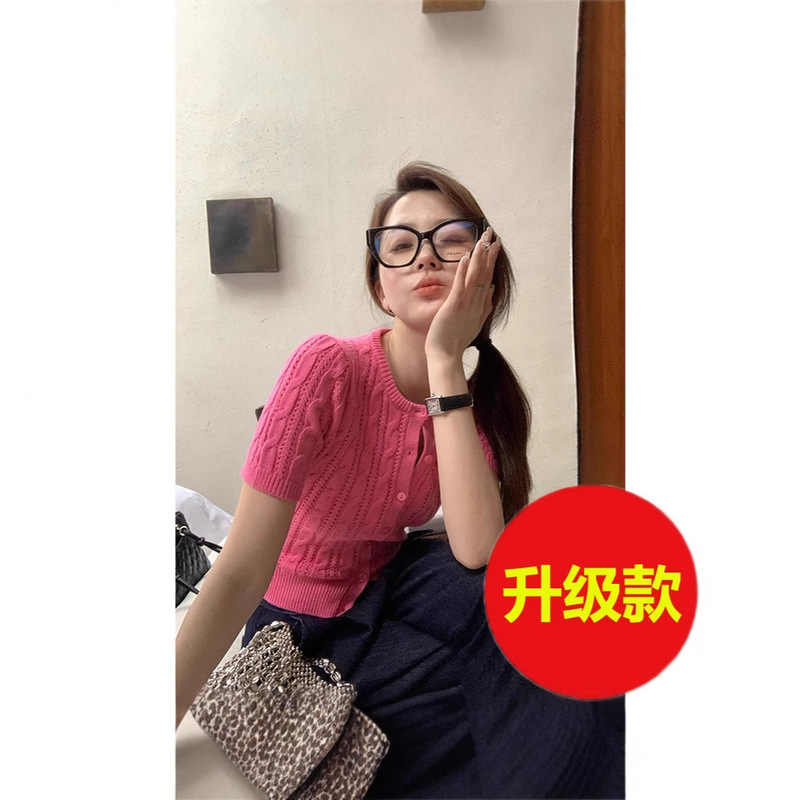 Korean Style Casual Slim Short-Sleeved Knitwear for Women Early Spring and Summer 2025 New Single-Breasted Design Slim Top