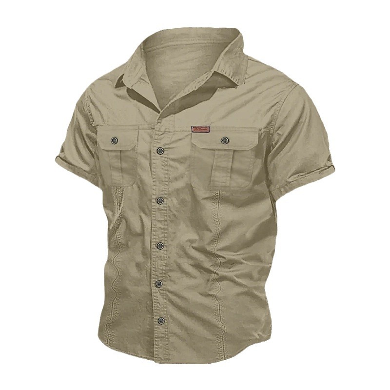 Hombres de verano sólido japonés cuello suelto de manga corta estilo americano sólido versátil chaqueta casual chaqueta de hombre