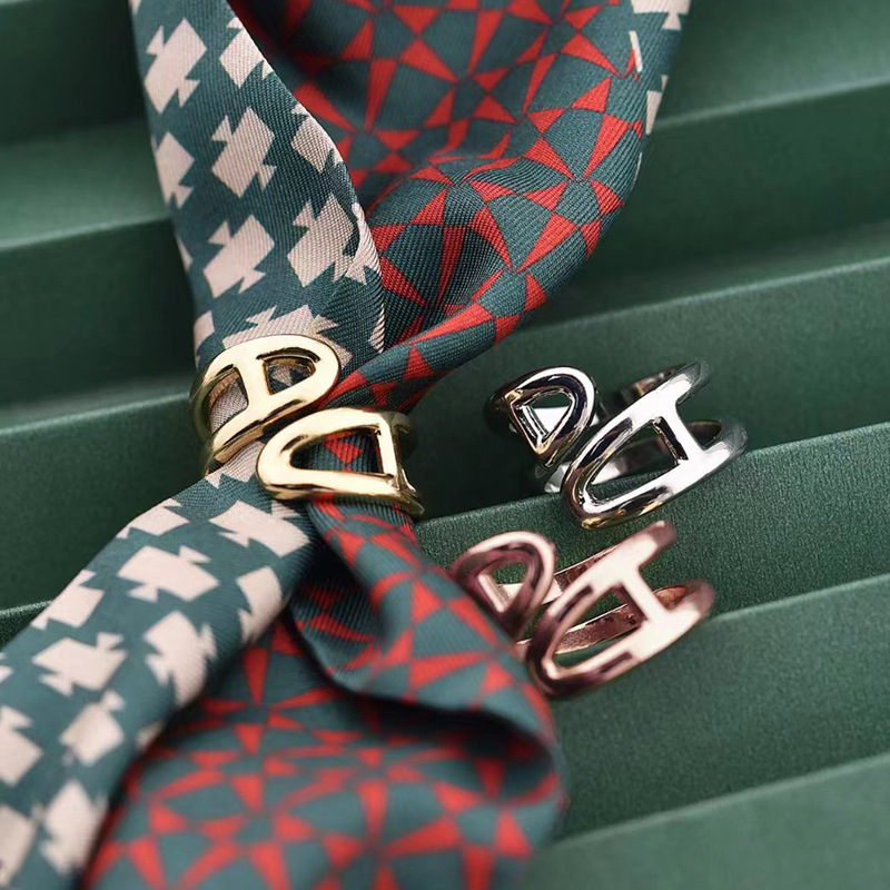 New Style Simple Ring Silk Towel Buckle High-end All-match Dual-purpose Elegant Round Single Ring Square Buckle Exquisite Headscarf Accessories