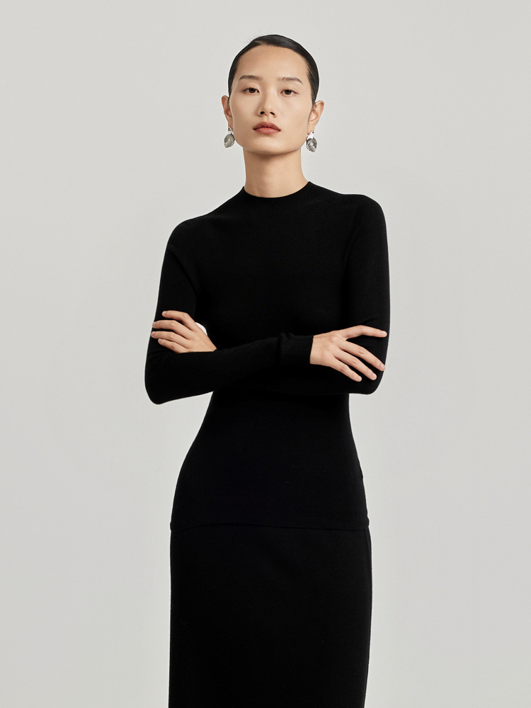 [Yangzi Yarn] シームレス 100% ウール セーター ハーフタートルネック セーター 長袖 ボトムス ミッドカラー 万能トップス 秋冬 レディース