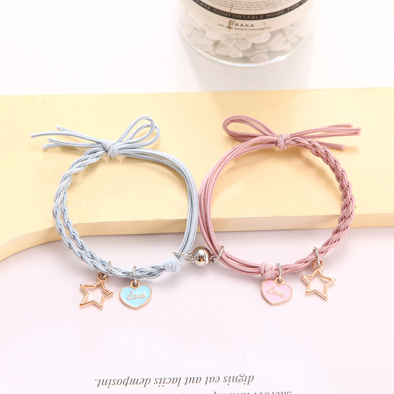 Small Cartoon Bracelet Female Couple Bracelet A Pair of Small Rubber Band for Boyfriend Magnet Attracted Bell Bracelet Gift Female