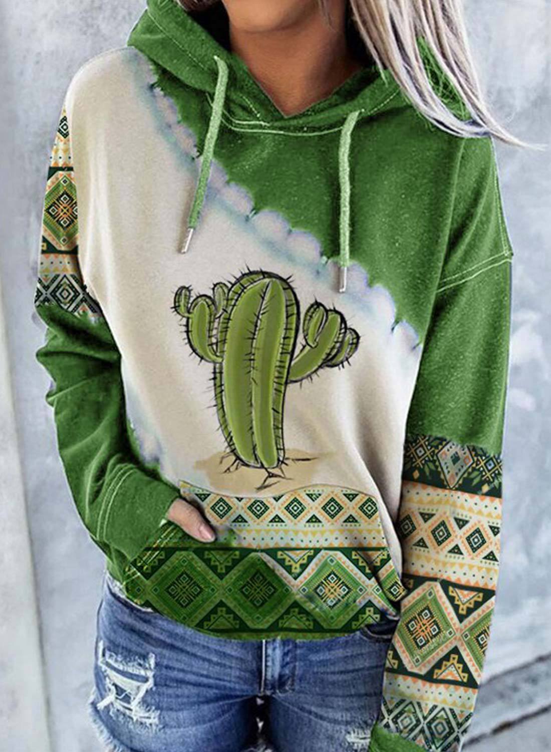 Mujeres Sudadera Manga Larga Sudaderas Con Capucha Y Sudaderas Impresión Moda Ropa De Calle Cactus display picture 5