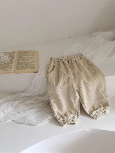 Spring and autumn girls 'trousers, cute lace corduroy cotton leggings, casual sweet girl bloomers