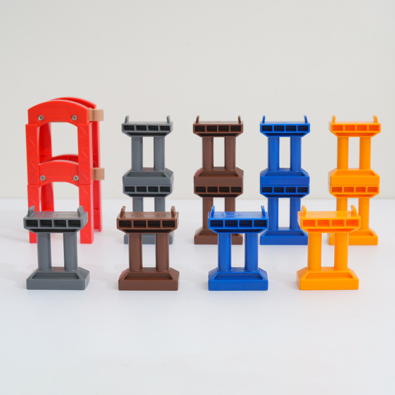 木制轨道桥墩木质轨道车儿童支架玩具拼装拓展立交配件木火车跨境