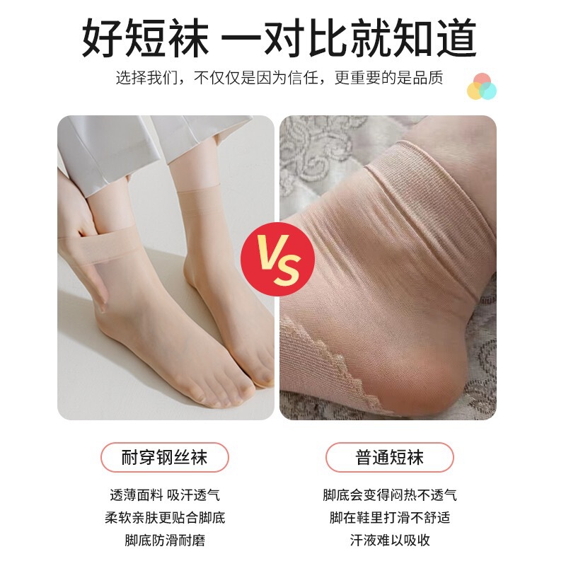 靴下女性のショートストッキング春と夏の超薄型鋼線マスクソックス通気性目に見えない引っかかり防止無地ミッドカーフストッキング|undefined