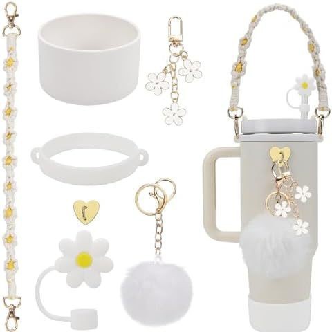Transfronterizos Stanley Cup Flor Decoración gorra de paja Silicone Cup Cover Cup Ball Cup Colgante de llaves Cuerdas de mano