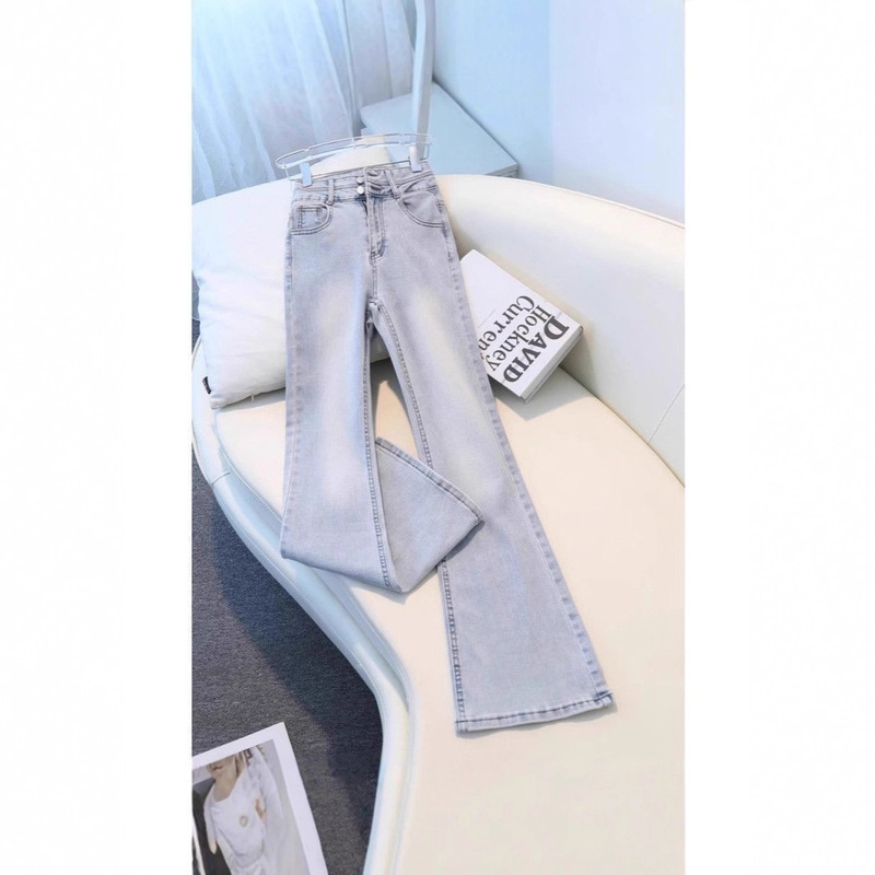 Light-Colored Two-Button Flared Jeans for Women, High-Waisted, 2025 New Style, Stretchy, Slim-Fit, Versatile Bell-Bottom Pants