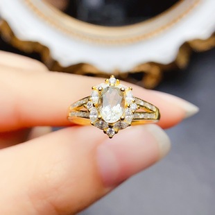 New natural green crystal ring S925 silver inlaid main stone 5*7mm Joker net red explosions women's jewelry wholesale