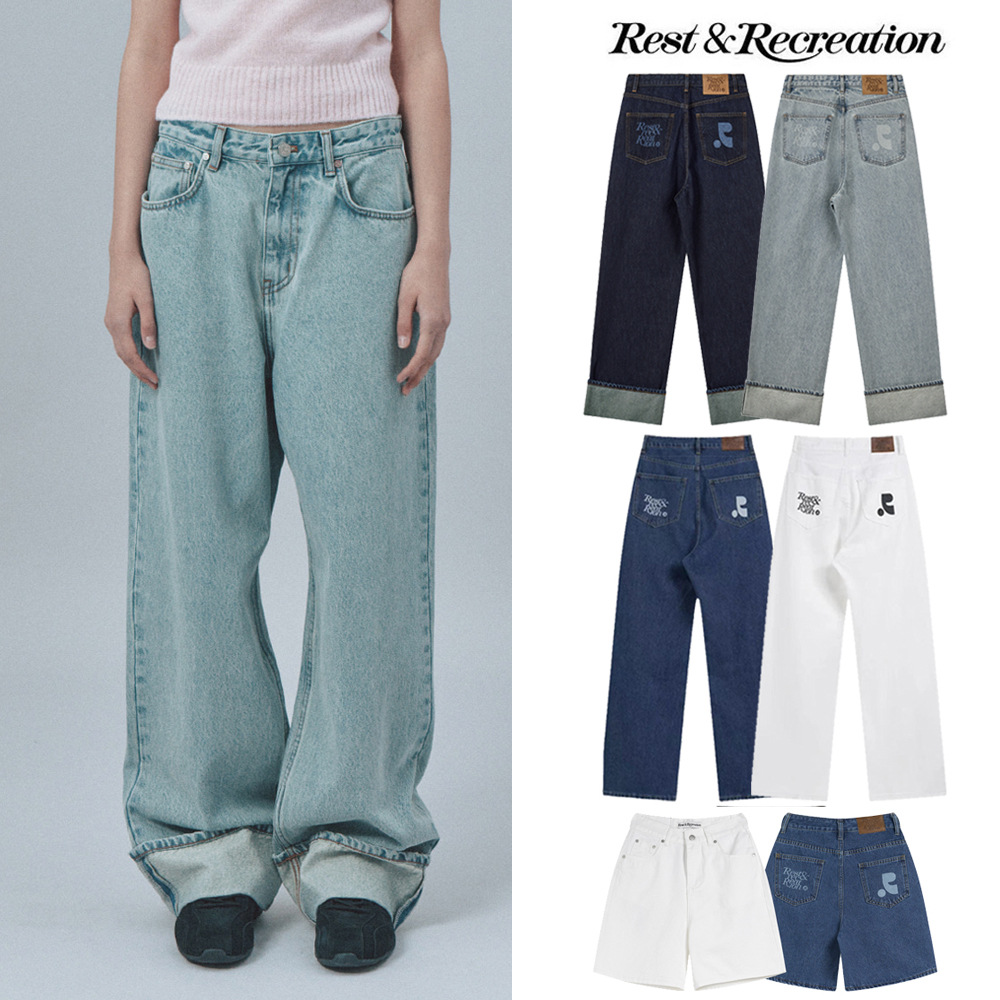 Korean 2025 Autumn and Winter New Restandrecreation Washed Jeans for Women Rr Trendy Straight-Leg Pants with Rolled Hem