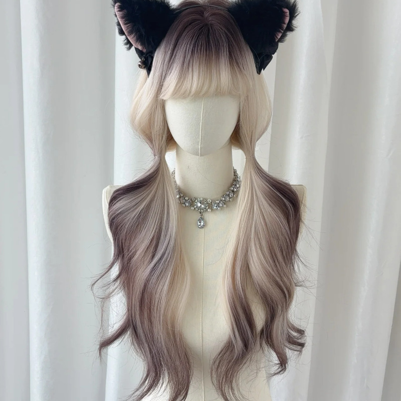 Cross-Border Best-Selling Wig for Women, Long Hair, Fluffy Top, Gradient Dyeing, Fashionable, Natural, Realistic Full Head Wig, Long Curly Hair