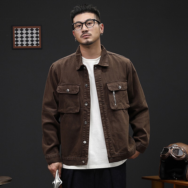 plus size Men's Autumn New Arrival Ami Kaji Style Denim Jacket Coat Loose Plus Size Retro Crock Top