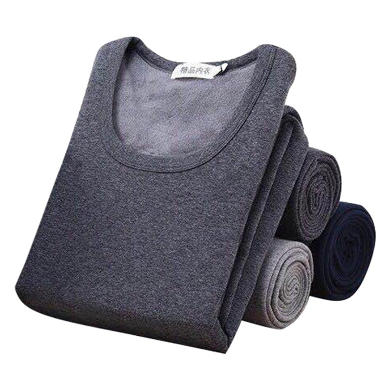 Nueva ropa interior térmica de color sólido para hombre, de corte ajustado, con cuello redondo, forrada de lana y engrosada para otoño.