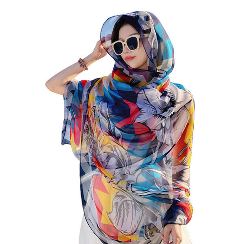 Silk scarf for women spring and summer new versatile fashion scarf long thin shawl foreign style gauze scarf ethnic style photo sun protection