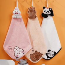卡通立体可爱擦手巾可挂珊瑚绒刺绣吸水手帕厨房抹手布儿童小毛巾