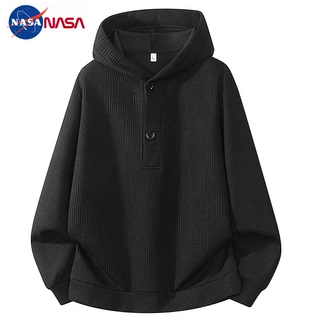 NASA肌理感连帽卫衣男大码秋季美式潮牌加肥加大男装胖子重磅上衣