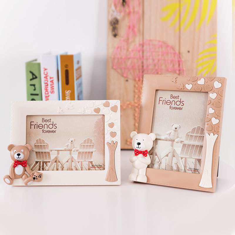 Creative Kidsren's Cartoon Photo Frame Table 7inch Cute Photo Frame Wall Hanging Baby Simple Bear and Rabbit Photo Frame