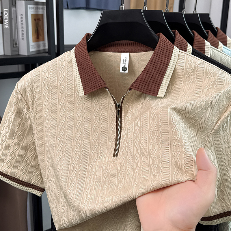 [911 #] nuevo color de verano de manga corta de media manga ligera Jacquard cremallera camiseta de hombre polo image 2