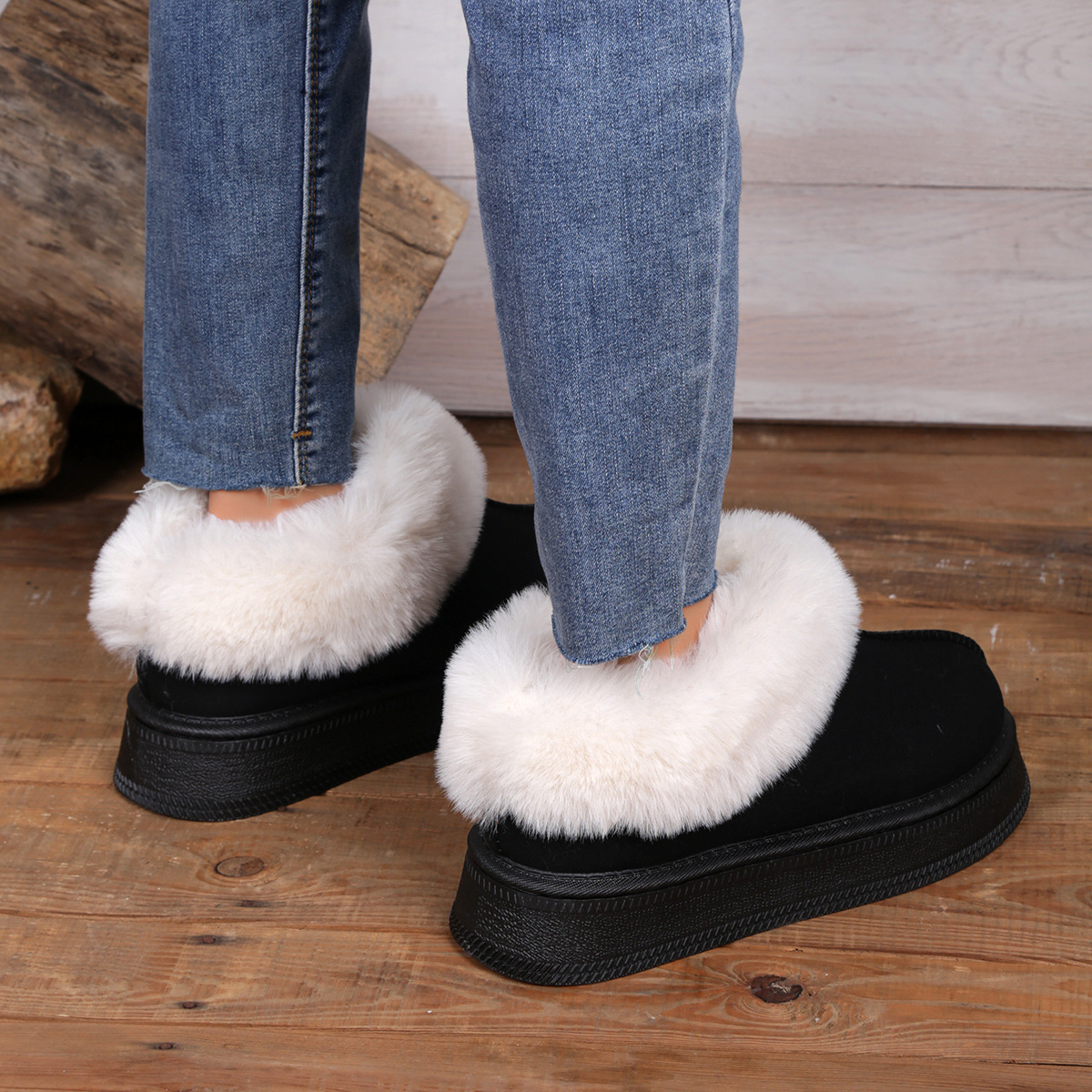 New thick soled short cylinder thick slip-on lazy cotton shoes_voghion.com
