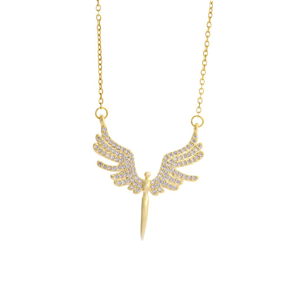 Popular micro-inlaid zirconium angel wings necklace stud earrings set_voghion.com