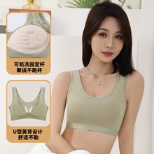 纯棉一体式聚拢运动防走光吊带美背心无钢圈内衣女防震上托裹胸女
