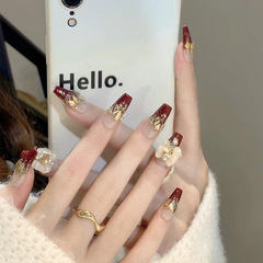 新年美甲穿戴甲長款法式指甲貼片成品蝴蝶結美甲片高級感結婚甲片