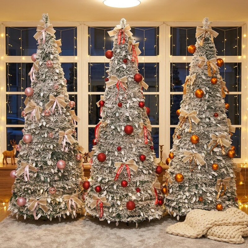 Cross-Border Foldable and Extendable Pagoda Tree from the Source Factory, Snow-Covered Christmas Tree with Lights for Indoor and Outdoor Christmas Decoration