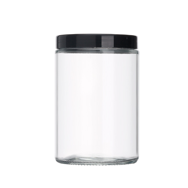 Botella de vidrio transparente recta de nido de nido de miel dividida botella redonda pura gran boca guisado de goma de flor de té botella sellada tanque de almacenamiento