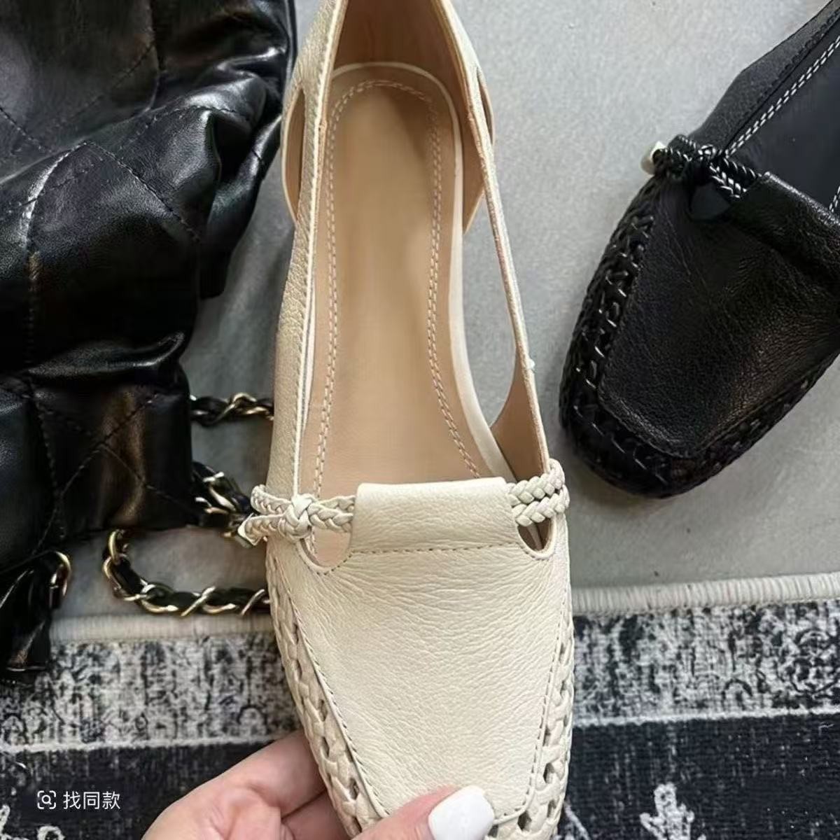 2026 primavera y verano nuevo estilo retrógrado francés de tejido zapatos de cuero suave de mujer zapatos de cuero de viaje zapatos de cuero pequeños zapatos