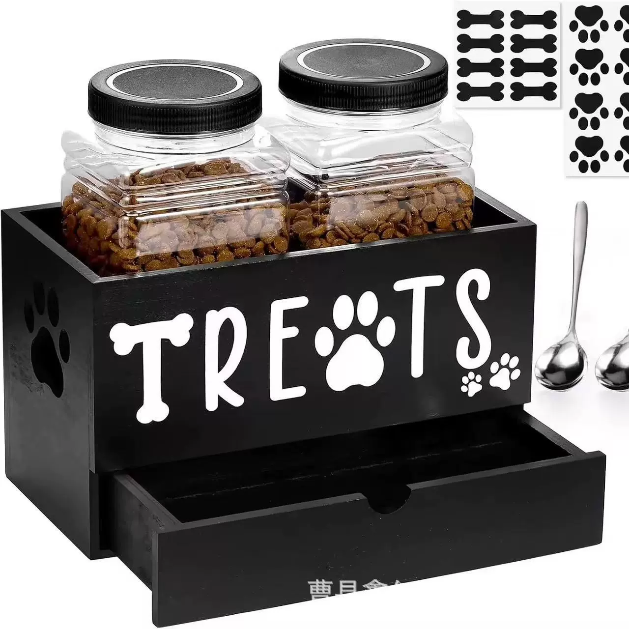 跨境木质宠物零食收纳盒桌面狗粮猫零食存储盒无盖杂物整理木盒