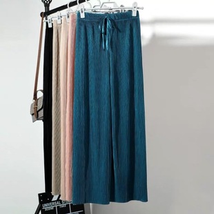 Pleated Wide-Leg Pants for Women 2025 Summer New Style Ice and Snow Silk Casual Large Size Trousers with Loose Draped Nine-Point Pants