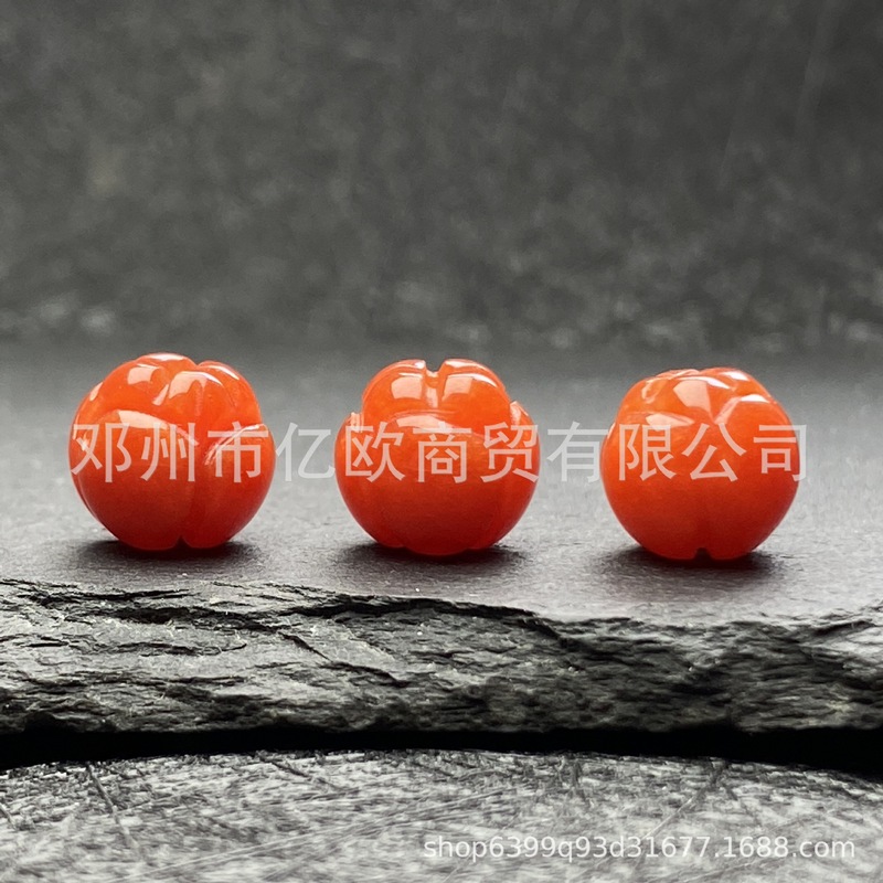 冰种巴山红翡雕花珠南瓜莲花龙珠串珠项链串珠手工雕刻饰品批发|undefined