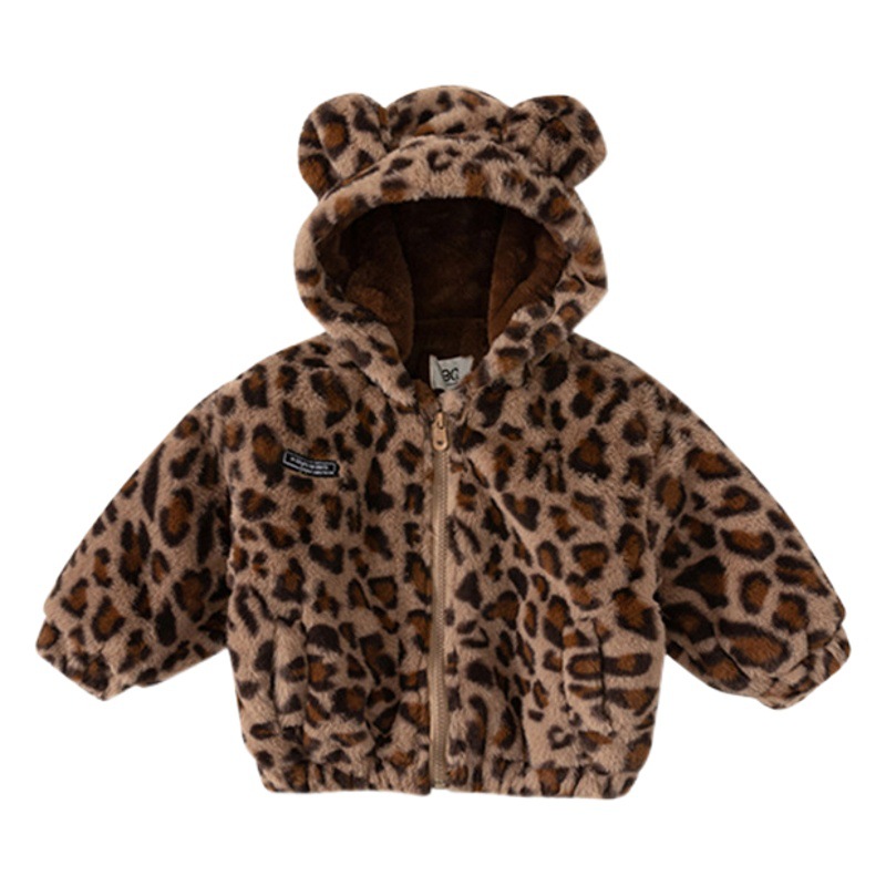 Youbao ropa para niños invierno coreano niño estampado de leopardo más chaqueta de terciopelo chaqueta para niños niños niñas más chaqueta de algodón con capucha de terciopelo
