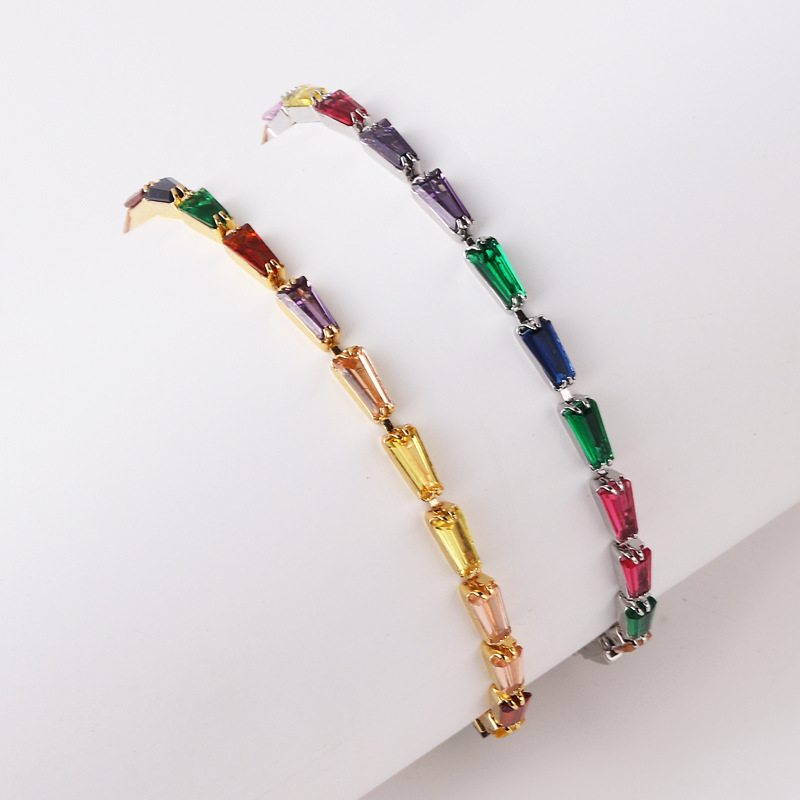 Cross-Border Supply Micro-Embedded Colorful Zircon Claw Chain Niche Design Chain Bracelet Women's Fashion Versatile Hand Jewelry Wholesale