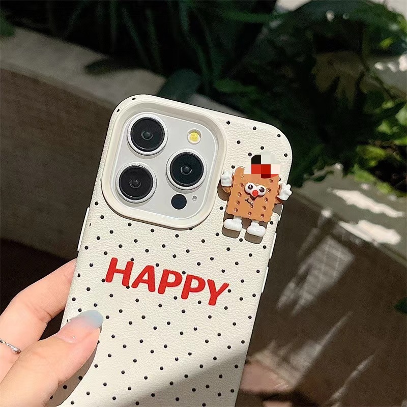 Creativo lunares galleta niño manzana 15promax texto feliz Apple 14pro funda para teléfono móvil para 13 suave