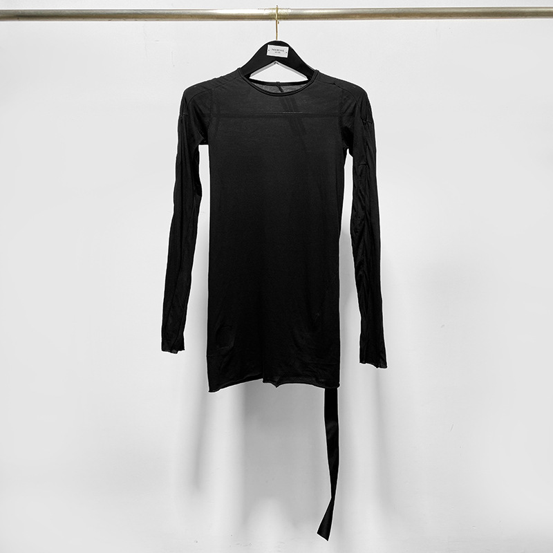 SUBHUMAN mujer elegante multi-Detalle costura material fino de las mujeres transparente sexy cómodo algodón de fondo de manga larga Camiseta