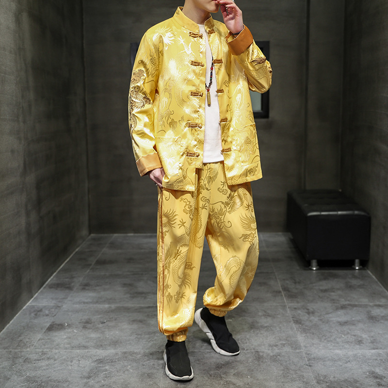 2021 primavera y verano nuevos hombres bordados hanfu estilo chino hebilla Tang traje retro suelto traje de hombre al por mayor
