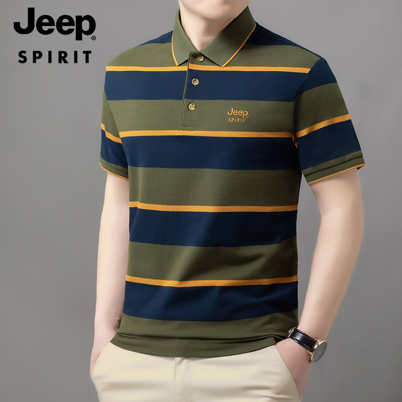 JEEP SPIRIT Summer Men's Short-sleeved T-shirt Shirt Half-sleeved Middle-aged and Young T-shirt Striped Short-sleeved Men's Top