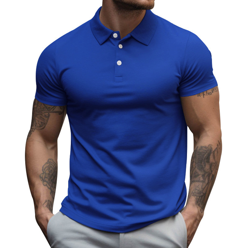 Summer foreign trade new men's lapel short sleeve T-shirt polo shirt men's enlarged loose collar solid color T-shirt
