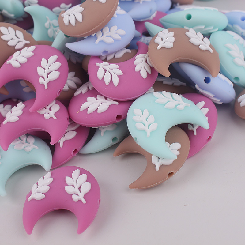 Lugar de fábrica, joyería de bolígrafo con cuentas, hojas, luna, cuentas de enfoque, accesorios de pulsera con cuentas para damas, cuentas de silicona