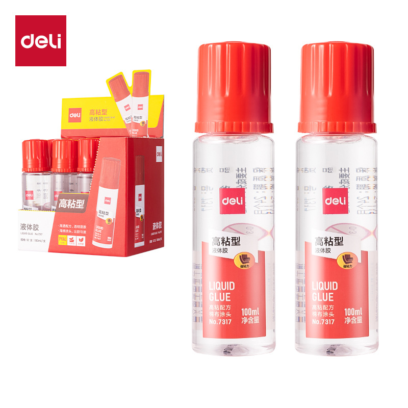 Pegamento líquido Deli 7316/7317 de 120 ml, pegamento de gran capacidad con punta de esponja, fuerte adhesión, suministros de oficina