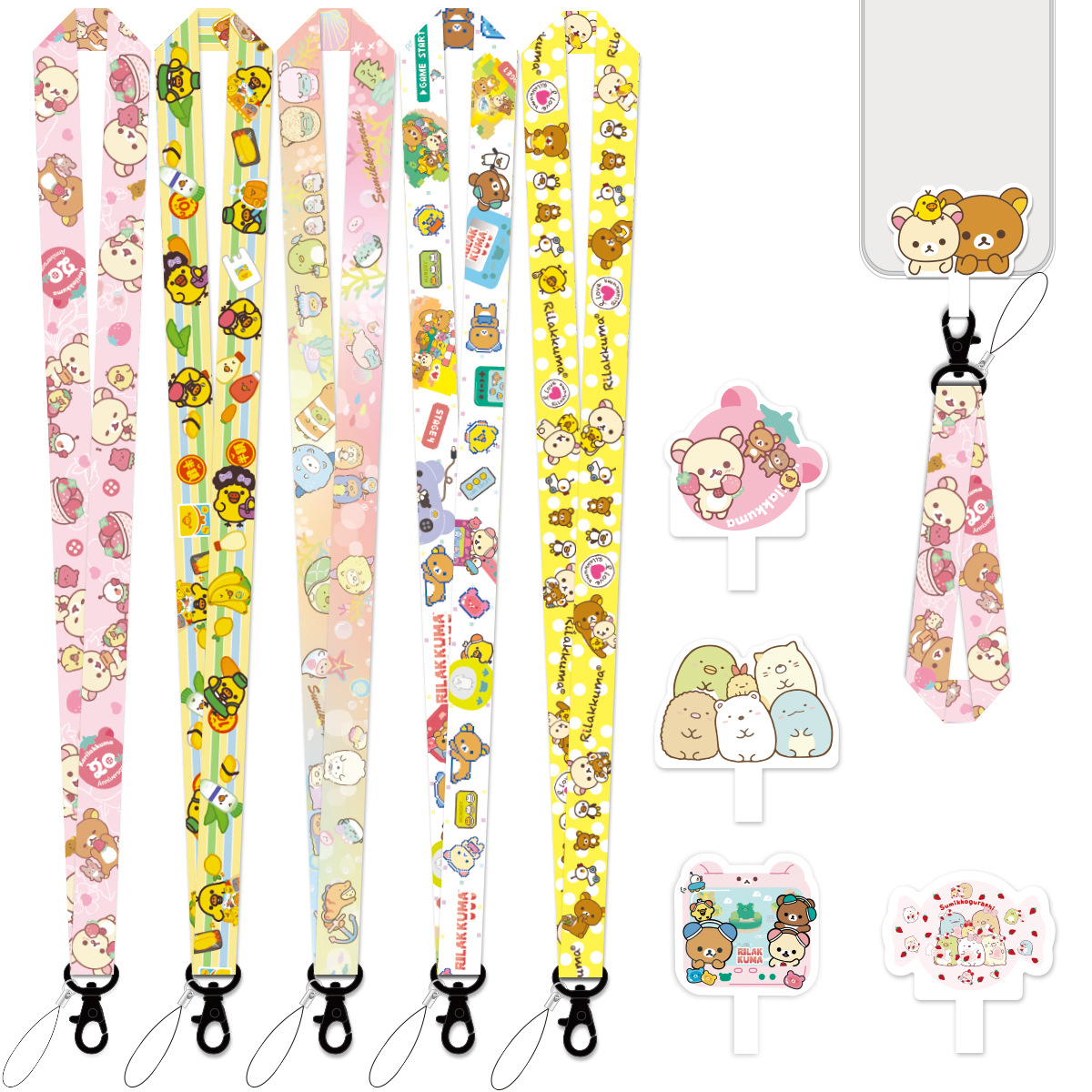 Sumikko Gurashi Rilakkuma Cute Cartoon Phone Anti-Loss Pad, Lanyard, Wrist Strap, Short Rope, Neck Clip, Fan