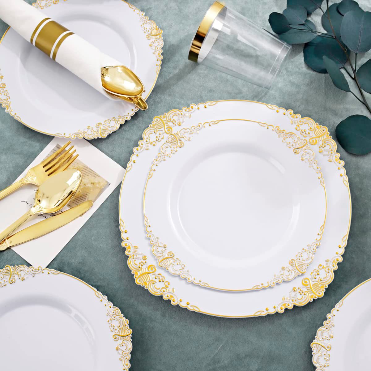 10g Weight Tableware Kitchen and drinking utensils Tableware Event & Party Supplies 1 Piece Quantity Home, Daily Occasion Plastic Material Multicolor Pattern Chinoiserie, Vacation Style Disposable Tableware Dragon Pattern White Golden Edge Relief Plate Wine Glass Knife, Fork And Spoon PS Hard Plastic Gold Air-Laid Paper Suit 9