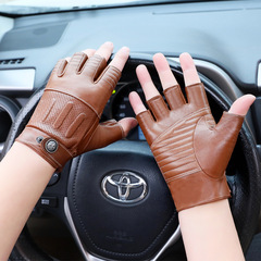 Half-finger genuine leather gloves men's sports motorcycle outdoor riding retro Harley motorcycle handsome fingerless racing equipment
