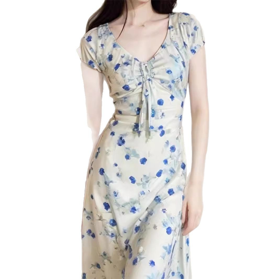 Đầm maxi nữ thắt eo họa tiết hoa nhí kiểu Pháp — Váy liền hoa nhí