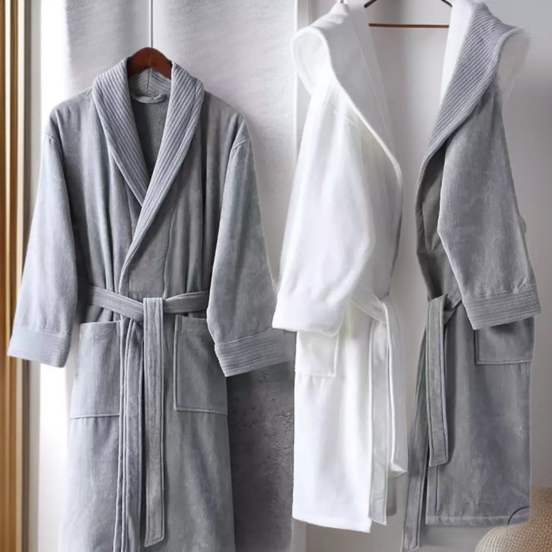 Hilton Hotel Style Bathrobe for Men and Women, Pure Cotton Towel Material, Skin-Friendly, Soft and Absorbent, Couple's Bathrobe for Autumn and Winter