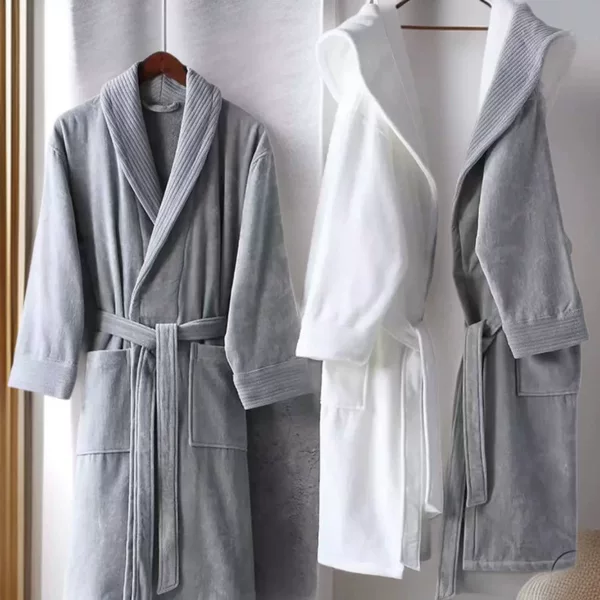 Hilton Hotel Style Bathrobe for Men and Women, Pure Cotton Towel Material, Skin-Friendly, Soft and Absorbent, Couple's Bathrobe for Autumn and Winter