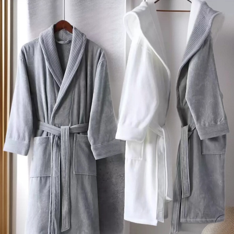 Hilton Hotel Style Bathrobe for Men and Women, Pure Cotton Towel Material, Skin-Friendly, Soft and Absorbent, Couple's Bathrobe for Autumn and Winter Hilton Hotel Style Bathrobe for Men and Women, Pure Cotton Towel Material, Skin-Friendly, Soft and Absorbent, Couple's Bathrobe for Autumn and Winter