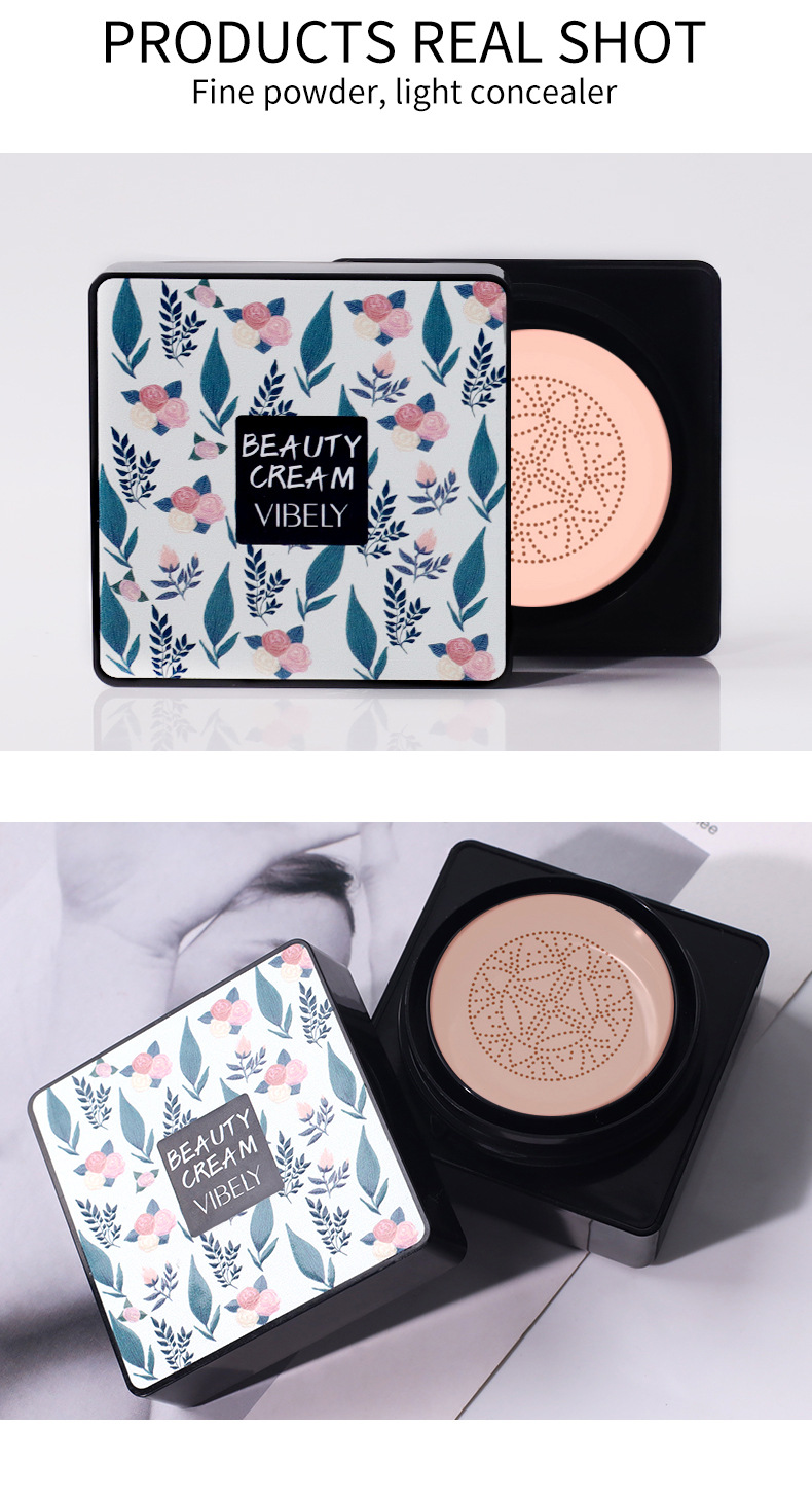 VIBELY Mushroom Head Cushion cc Cream is a light, brightening, non-smudging, concealing, dark circles and acne marks natural foundation undefined