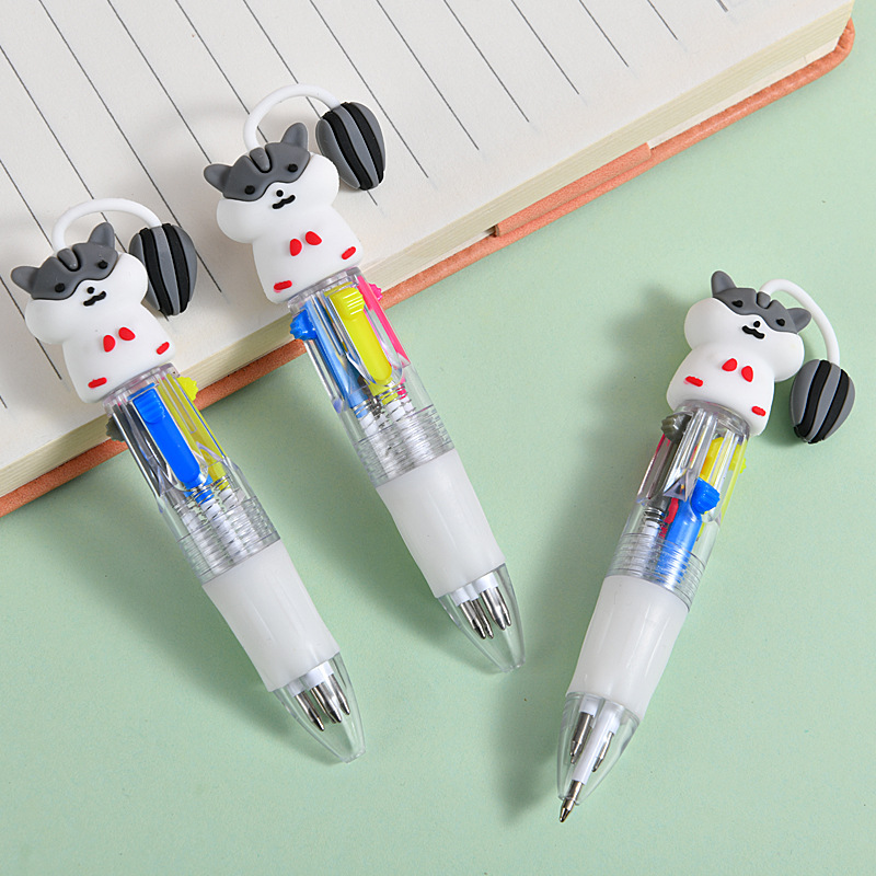 Caricatura encantadora hamster mini bolígrafo de cuatro colores multicolor en uno bolígrafo de cuentas de mano de color para estudiantes premios papelería al por mayor