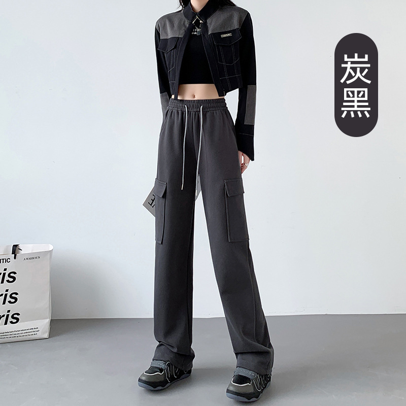 美式工装裤女5新高级感抽绳宽松休闲运动裤子高腰显瘦直筒阔腿裤|undefined